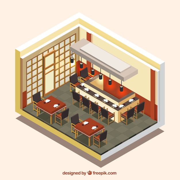 Vecteur gratuit restaurant japonais dans le style isométrique
