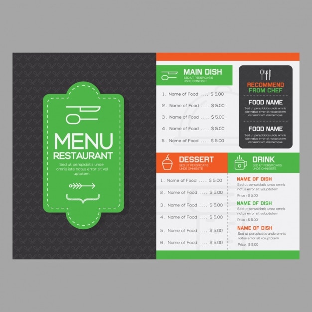 Vecteur gratuit restaurant menu modèle