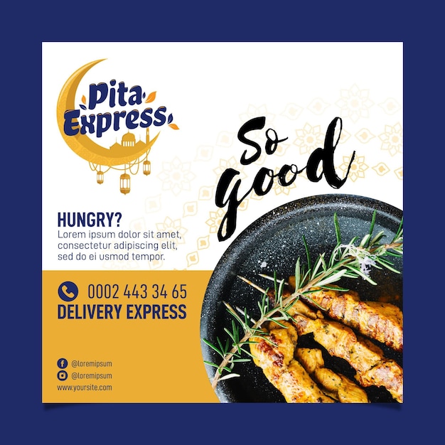 Vecteur gratuit restaurant pita express si bon flyer carré