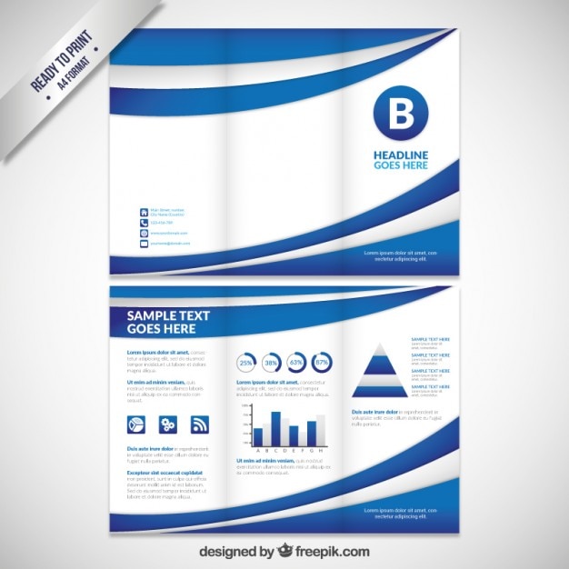 Vecteur gratuit résumé vagues bleues tri pli brochure