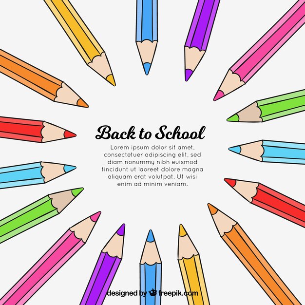 Retour à l&#39;arrière-plan de l&#39;école avec des crayons colorés