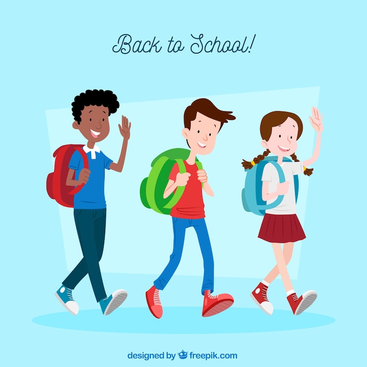 Vecteur gratuit retour à l&#39;arrière-plan de l&#39;école avec des étudiants heureux