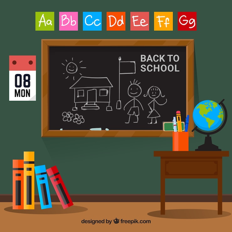Vecteur gratuit retour à l&#39;arrière-plan de l&#39;école avec tableau