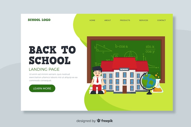 Vecteur gratuit retour au modèle de page de destination de l'école