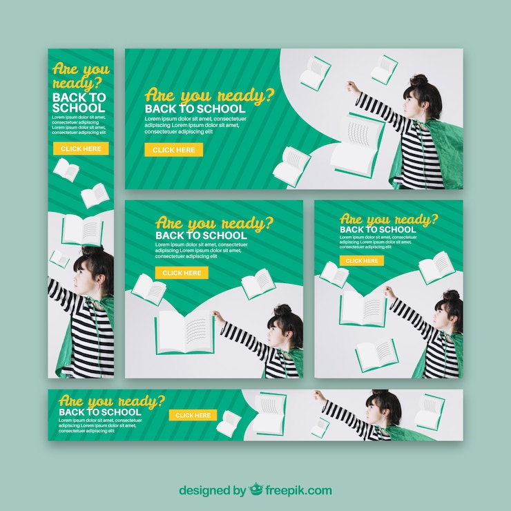 Vecteur gratuit retour à la collection de bannières scolaires