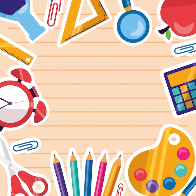 Retour à fond de cadre de fournitures scolaires