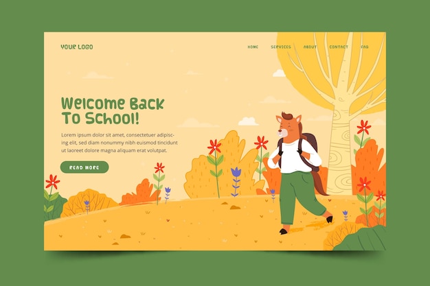 Retour à La Page De Destination De L'école Avec Un Animal