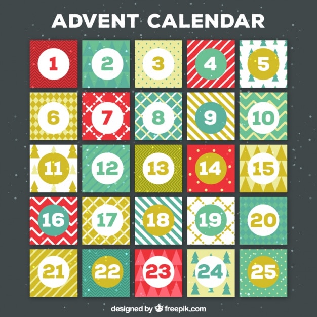 Vecteur gratuit rétro calendrier de l'avent avec des éléments typiques