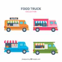Vecteur gratuit rétro paquet de camions alimentaires colorés