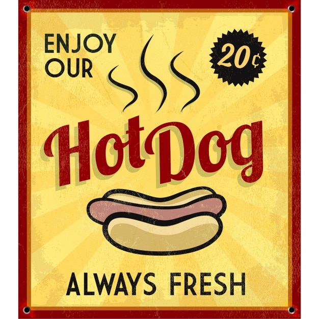 Vecteur gratuit retro vintage hotdog tin sign