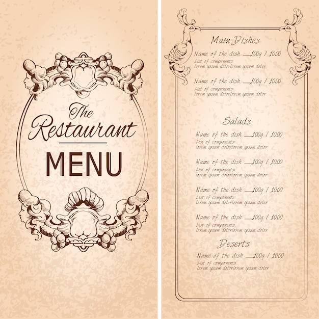 Retro vintage menu menu modèle avec cadre et décoration illustration vectorielle