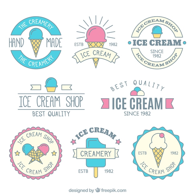 Vecteur gratuit les rétros packs de crème glacée en style linéaire