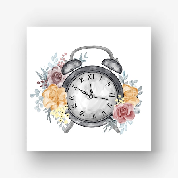 Réveil horloge rose orange marron illustration aquarelle