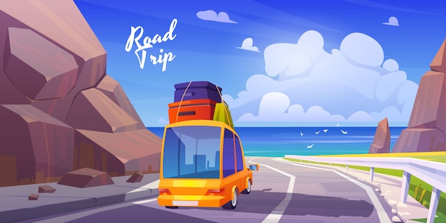 Vecteur gratuit road trip, vacances d'été, vacances en voiture