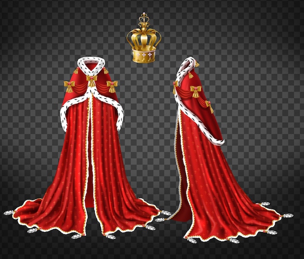 Vecteur gratuit robe royale reine ou princes avec fourrure d'hermine et cape et manteau rouges