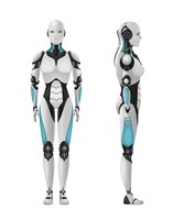 Vecteur gratuit robot android femelle composition 3d réaliste de robot humanoïde avec corps féminin sur blanc