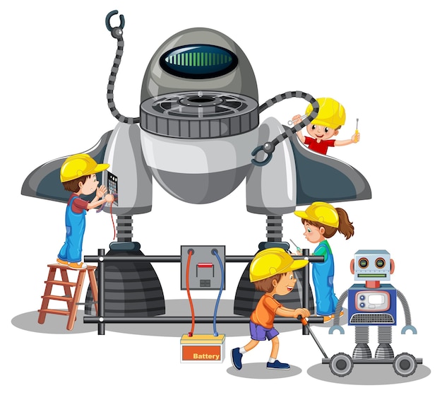 Vecteur gratuit robot de construction d'enfants ensemble sur fond blanc