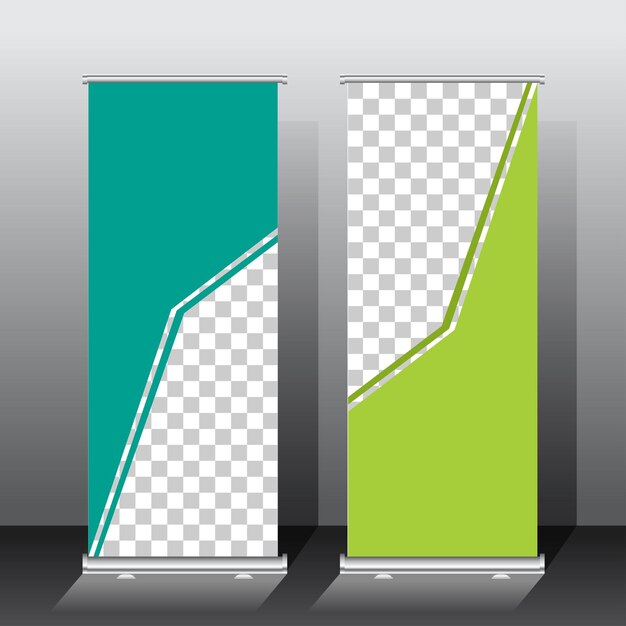 Roll up banner template design green color scheme pour la présentation ou la promotion avec l'illustration vectorielle de l'image de l'espace