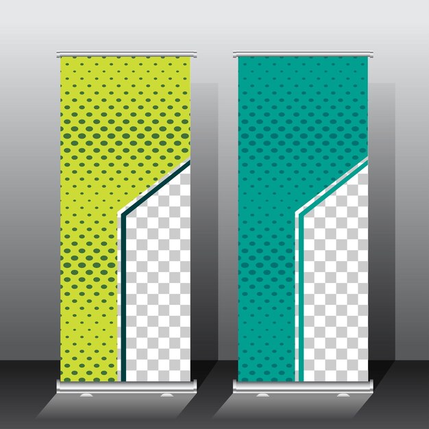 Roll up banner template design green color scheme pour la présentation ou la promotion avec l'illustration vectorielle de l'image de l'espace