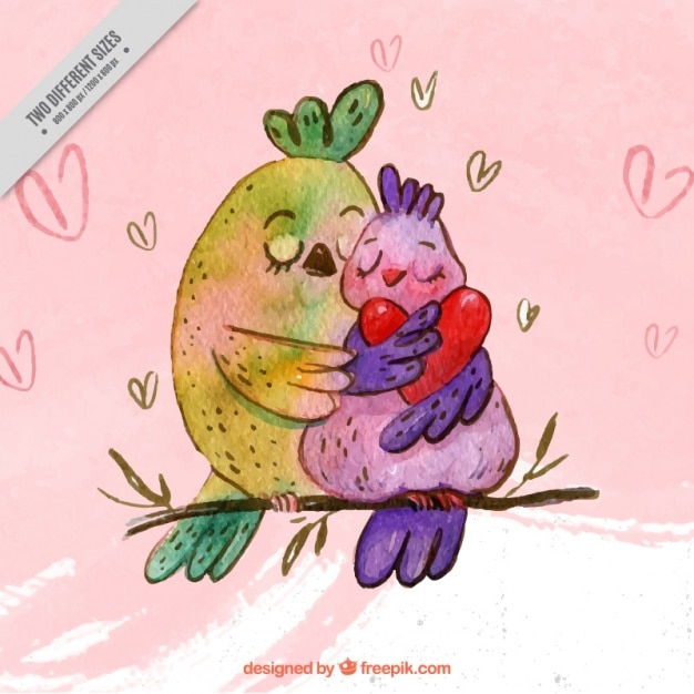 Vecteur gratuit romantique fond de beaux oiseaux sur une branche