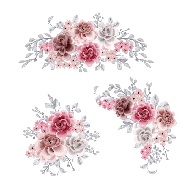 Romantique, marron, et, brun, rose, fleur, couronne, isolé Clipart