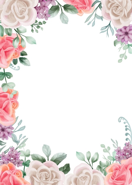 Rose blanc et rose aquarelle cadre floral éléments floraux fond botanique
