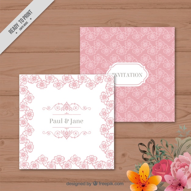 Vecteur gratuit rose floral carte de mariage carré