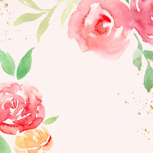 Rose rose cadre fond vecteur printemps aquarelle illustration