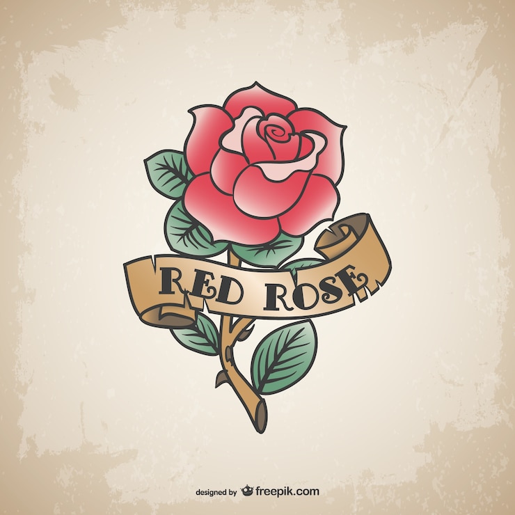Vecteur gratuit rose rouge cru tatouage