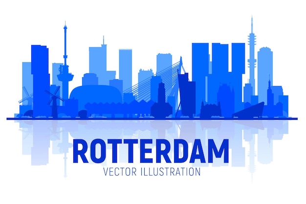 Vecteur gratuit rotterdam aux pays-bas silhouette skyline avec panorama sur fond blanc illustration vectorielle concept de voyage d'affaires et de tourisme avec des bâtiments modernes image pour bannière ou site web