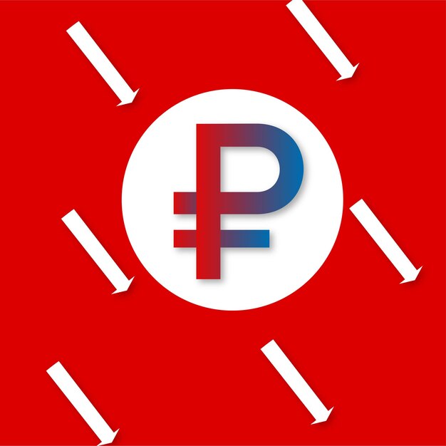 Rouble russe rouge bleu fond blanc bannière de conception de médias sociaux vecteur gratuit
