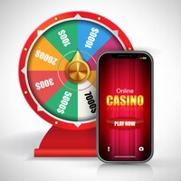 La roue de la fortune et le casino en ligne jouent maintenant le lettrage sur l'écran de smartphone.