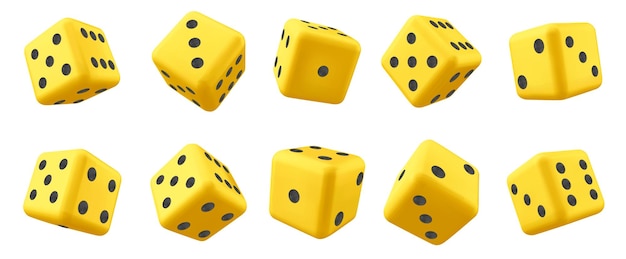 Vecteur gratuit rouge 3d jouer casino jeu cube dés vecteur isolé sur fond blanc deux cinq six numéros de points rouler sur un ensemble d'illustrations carrées de jeu de fortune réaliste lancer des cliparts de sport chanceux pour parier dans l'application