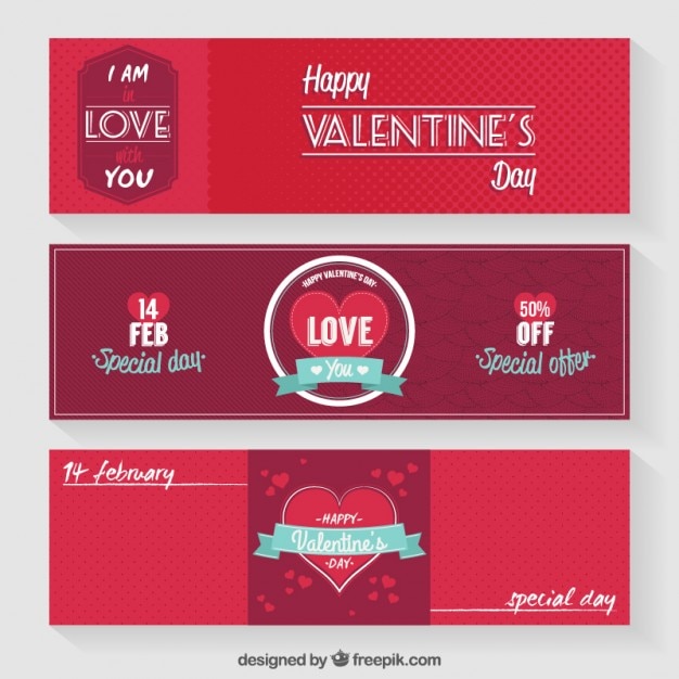 Vecteur gratuit rouge pack bannières valentine