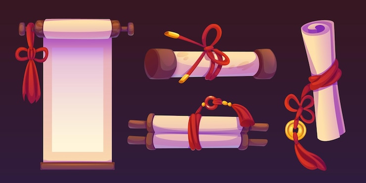 Vecteur gratuit rouleau de papier chinois en rouge et or pour le jeu