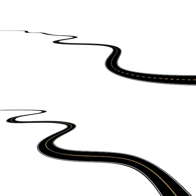 Route asphaltée courbe isolé sur fond blanc