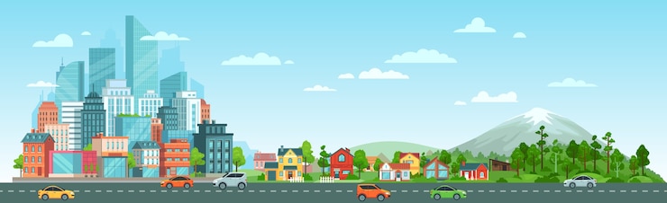 Vecteur gratuit route urbaine avec paysage de voitures