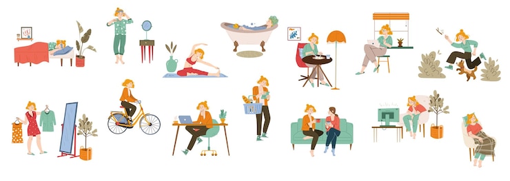 Vecteur gratuit routines et habitudes quotidiennes de la femme
