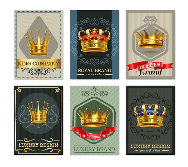 Vecteur gratuit royal crown set réaliste bannesr