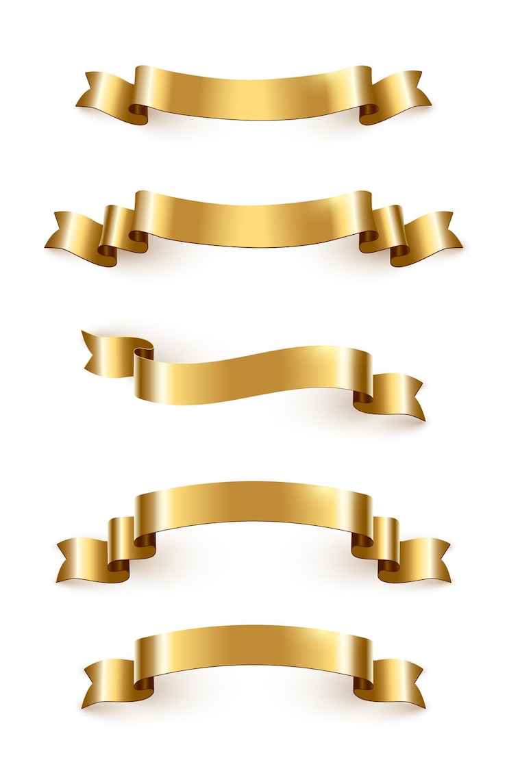 Vecteur gratuit des rubans de luxe dorés définissent des éléments de design festifs isolés sur fond blanc