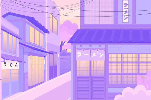 Vecteur gratuit rue japonaise aux couleurs pastel