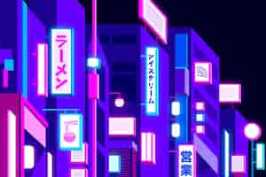 Vecteur gratuit rue japonaise dégradée avec des couleurs néon