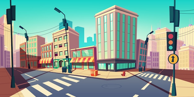 rue vide avec illustration de dessin animé de route de transport