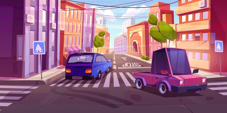 Rue de la ville avec des voitures à l'intersection de la route