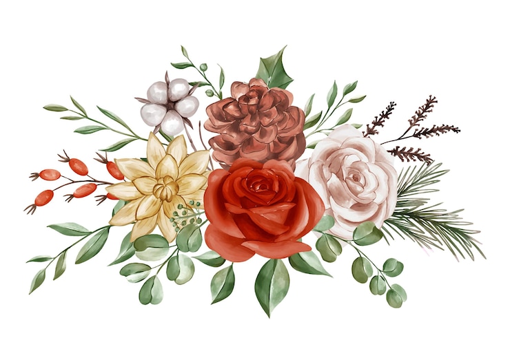 Vecteur gratuit rustic watercolor floral arrangement with cream and red roses