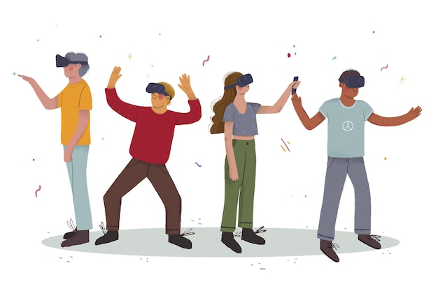 Vecteur gratuit s'amuser avec un casque de réalité virtuelle