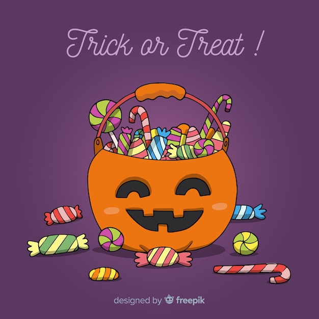 Vecteur gratuit sac de bonbons halloween dessinés à la main belle