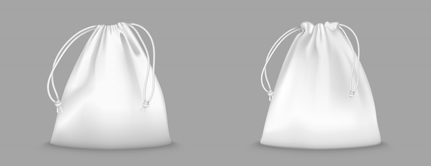 Sac à dos avec cordons isolé sur fond transparent. maquette réaliste de pochette d'école pour vêtements et chaussures, sacs à dos de sport blancs avec des cordes