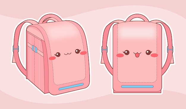 Vecteur gratuit sac à dos kawaii randoseru dans les tons roses