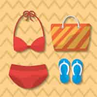 Vecteur gratuit sac de maillot de bain d'été bikini sac tongs